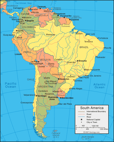 maps of south america and mexico. political map of south america