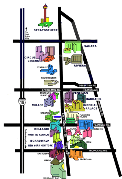 vegas strip hotel map. las vegas strip map with hotels. map of The Strip in Las Vegas